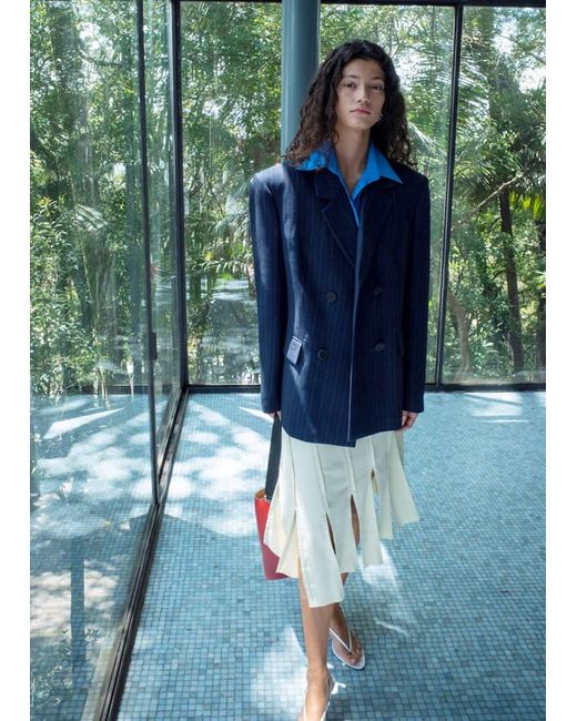 Mango Green Pinstripe Belted Blazer