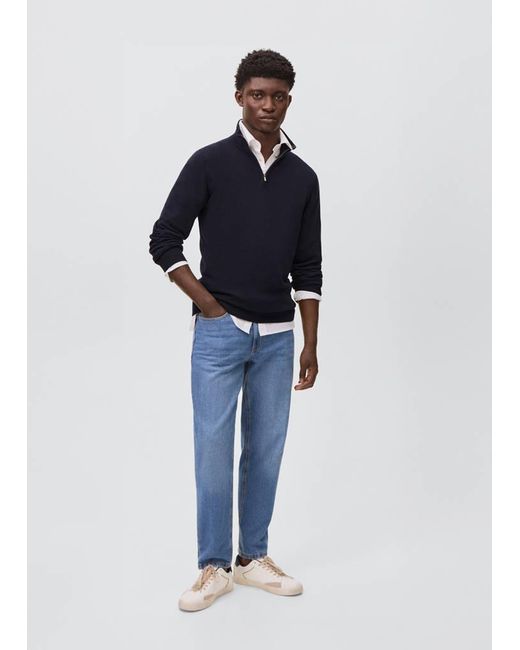 MANGO TEEN Blue Knitted Sweater With Perkins Neck for men