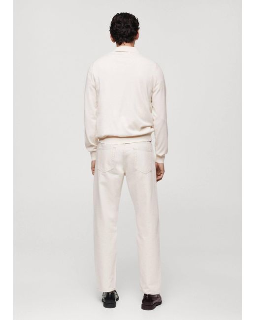Mango White Long-sleeved Cotton Jersey Polo Shirt for men