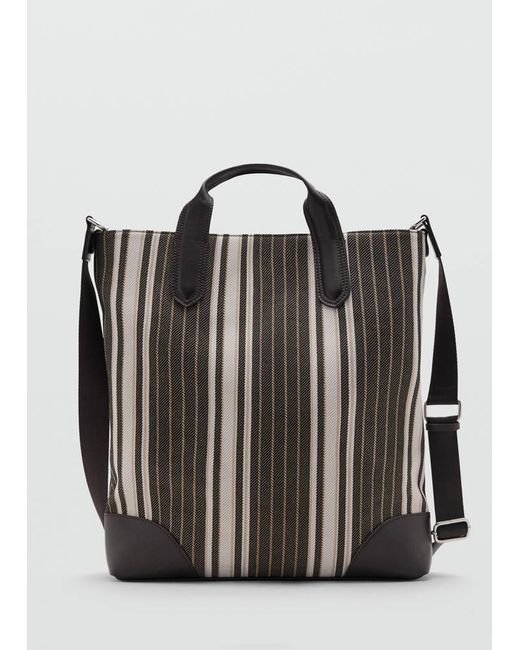 Mango Black Striped Tote Bag for men