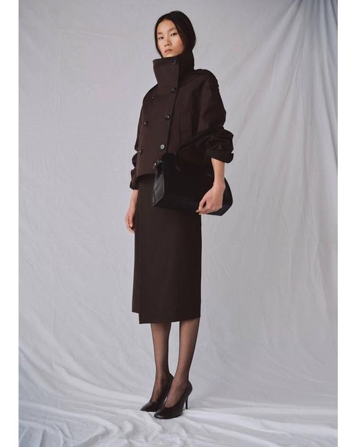 Mango Brown Funnel Neck Cropped Trench Coat