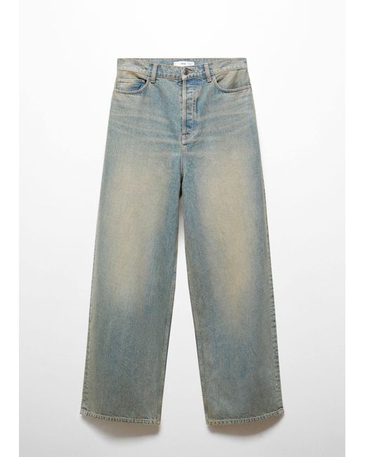 Mango Blue Low-rise Loose-fit Wideleg Jeans Dark Vintage