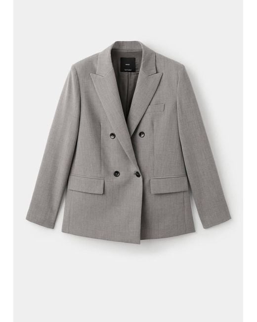 Mango Gray Double-Breasted Wool Blend Blazer