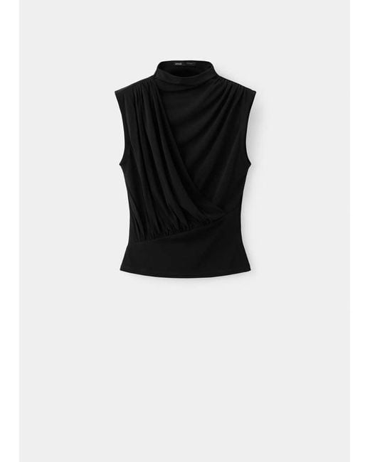 Mango Black Chiffon Draped Top