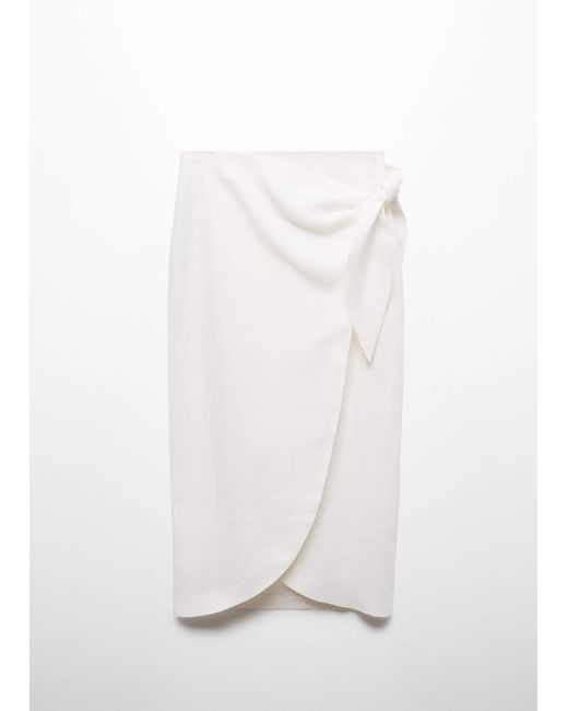 Mango White Bow Linen Skirt