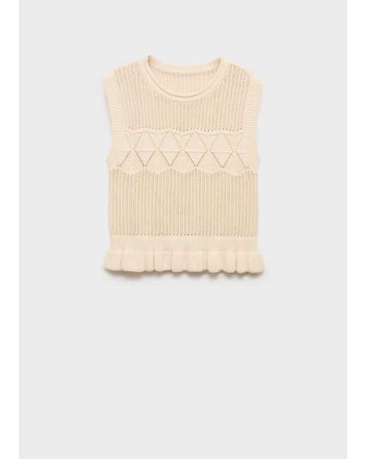 Mango White Knit Vest With Ruffle Details Ecru