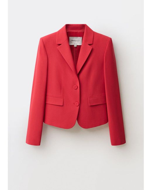 Mango Red Wool-Blend Suit Jacket