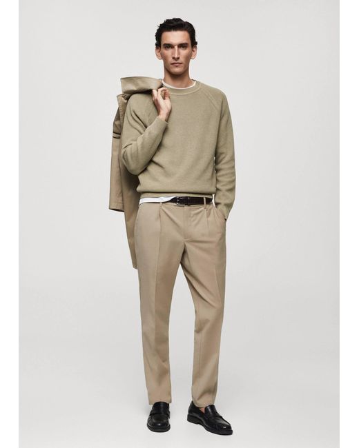 Mango Natural Cold Wool Trousers With Pleat Detail for men