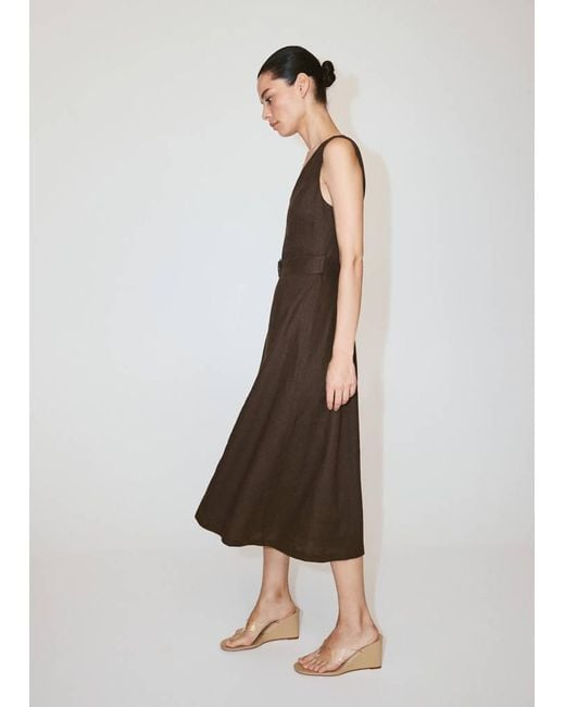 Mango White Linen Midi-Dress With Belt