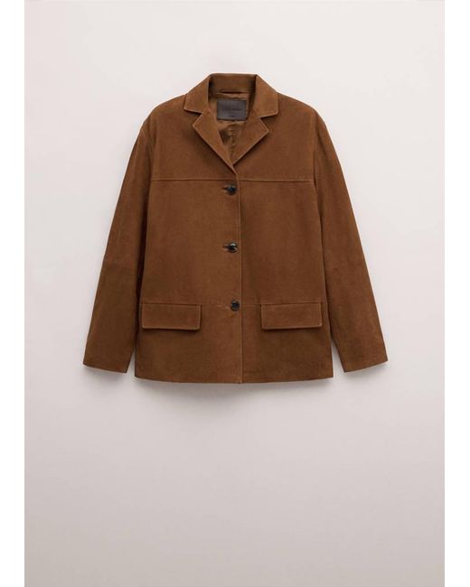 Mango Brown Straight Blazer With Front Stitching