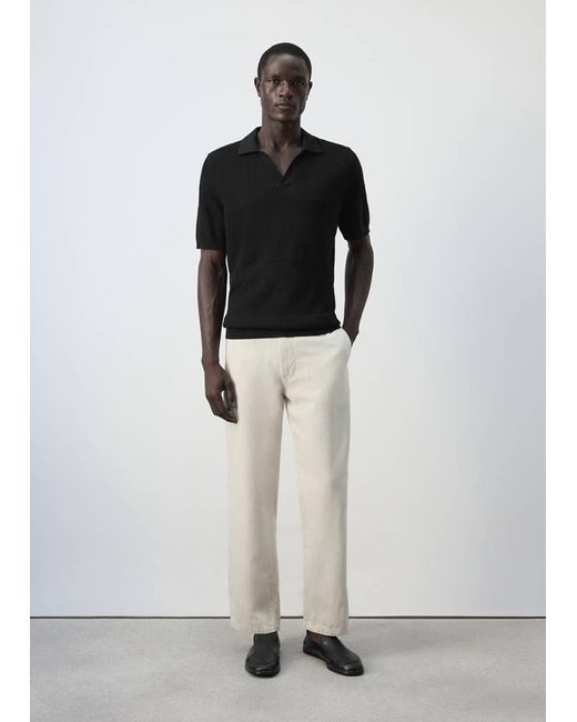 Mango Black 100% Cotton Fine Knit Polo for men
