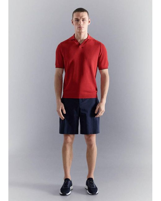 Mango Red Contrasting Knitted Polo Shirt for men