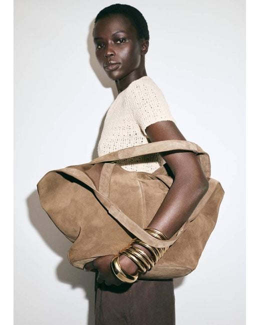Mango Natural Suede Shoulder Bag