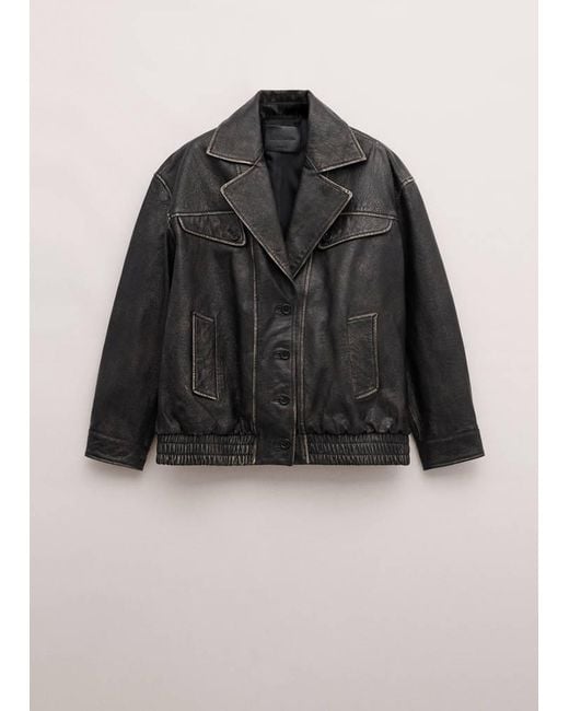 Mango Green Oversized Leather Jacket With Lapels