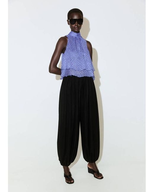 Mango Blue Ruffles Polka Dot Blouse