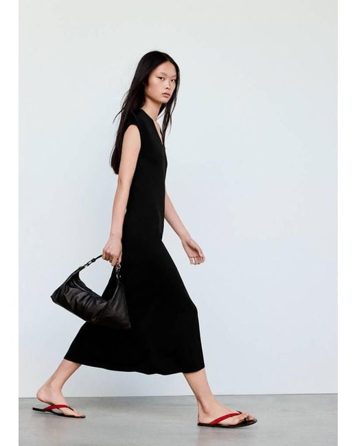 Mango White V-Neck Knitted Dress