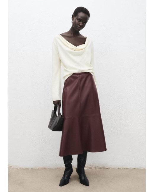 Mango White Leather-Effect Midi-Skirt