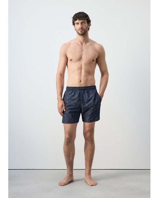 Mango Blue Printed Swimsuit With Drawstring for men