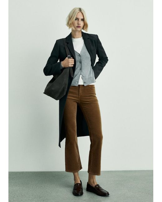 Mango Green Sienna Flared Cropped Corduroy Trousers