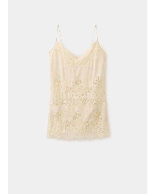 Mango White V-Neck Lace Top