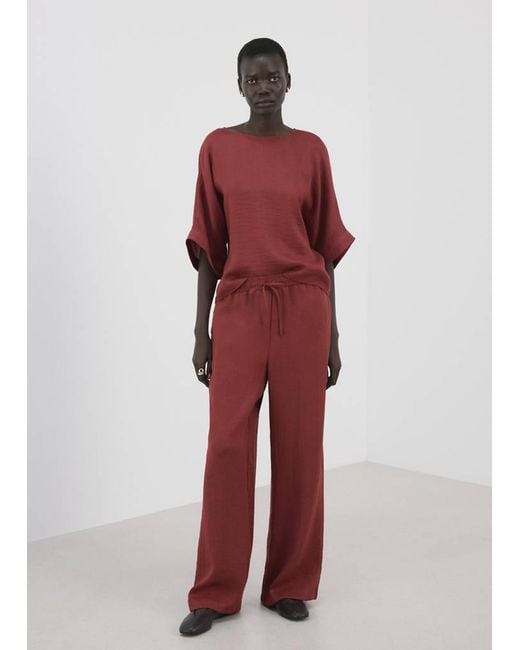 Mango Red High-Waist Palazzo Trousers