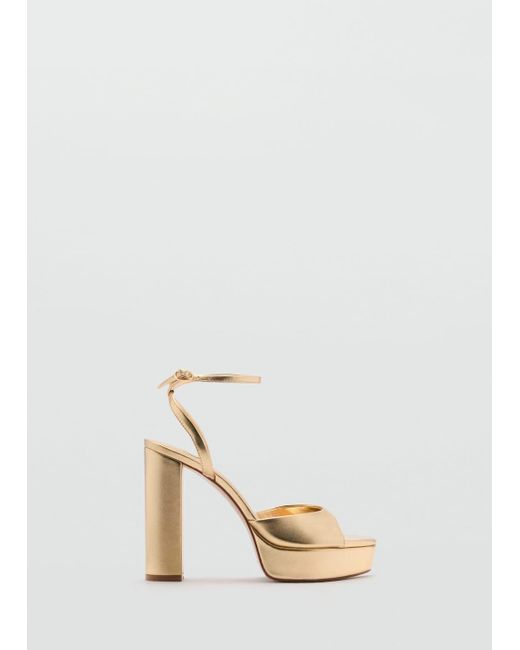 Mango Natural Metallic-Effect Heeled Sandals