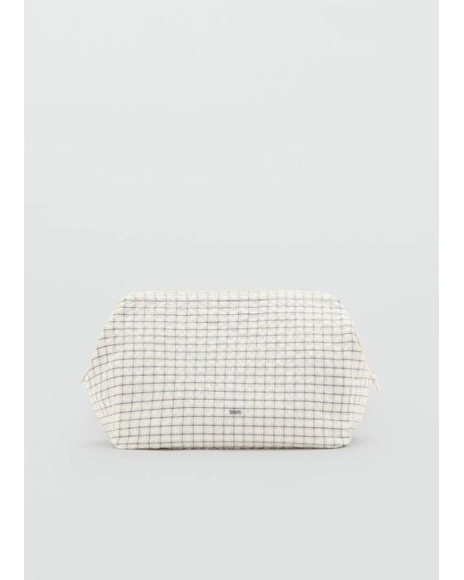 Mango White Checked Cotton Wash Bag