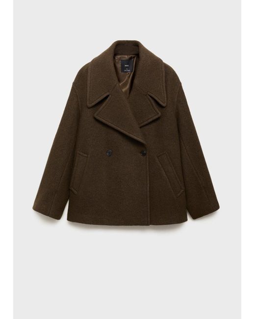 Mango Brown Oversized Wool Coat With Maxi Lapels