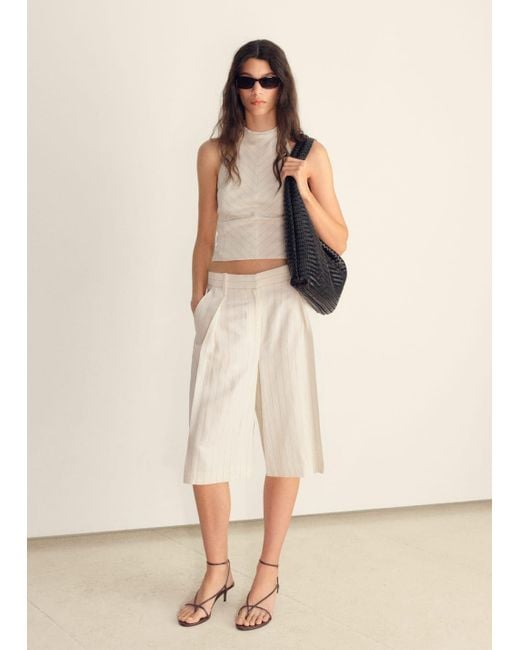 Mango Natural Striped Linen-Blend Bermuda Shorts
