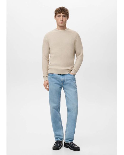 Mango Blue Fine Rib-Knit Cotton Sweater for men