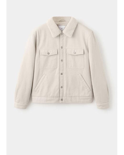 Mango White Denim Jacket With Fleece Lining for men