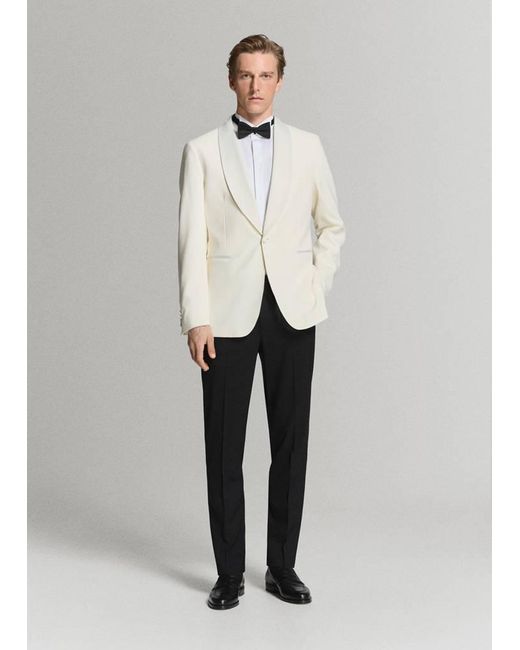 Mango White Slim-Fit Tuxedo Suit Trousers for men