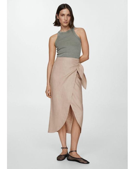 Mango Natural Bow Linen Skirt Light/pastel