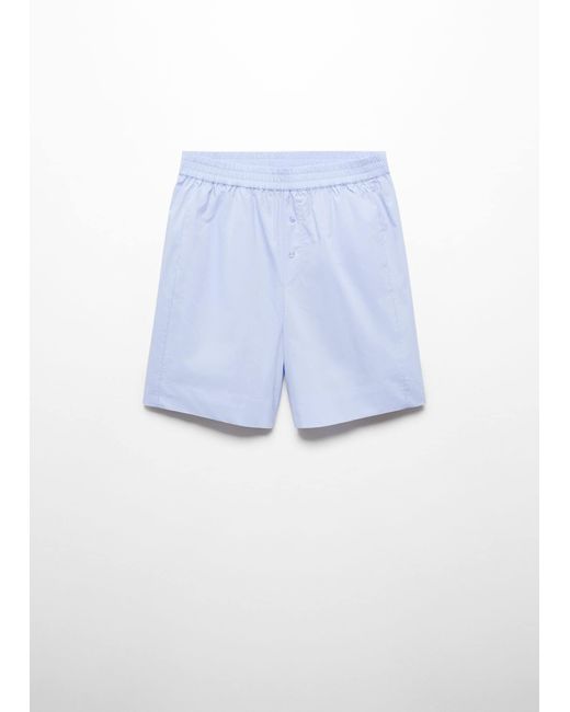 Mango Blue Cotton Pyjama Shorts With Elastic Waist Sky