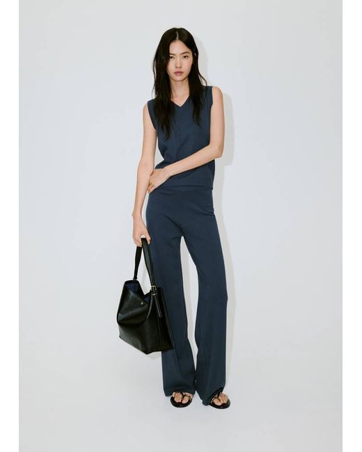 Mango Blue V-Neck Knit Top