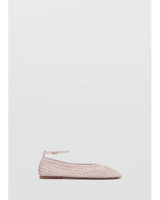 Mango Pink Crochet Ankle Strap Ballerinas