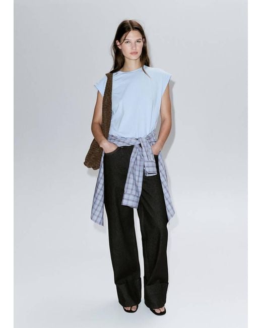 Mango Blue Short-Sleeved Cotton T-Shirt