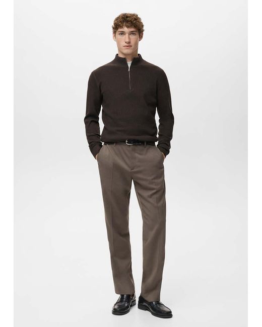Mango Black Ribbed Sweater With Zip Neck for men