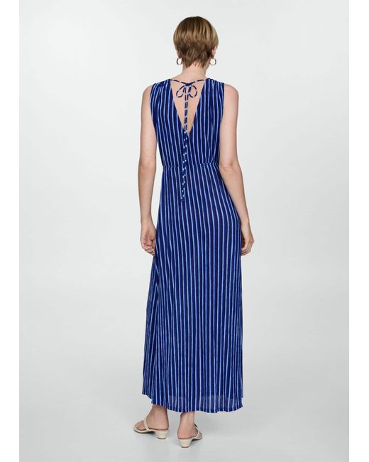 Mango Blue Stripe-print Dress With Bow