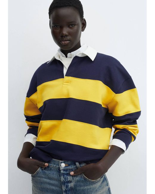 Mango Blue Striped Cotton Polo Shirt Pastel