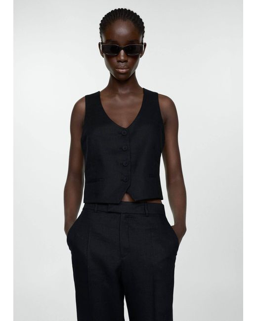 Mango Black 100% Linen Suit Trousers