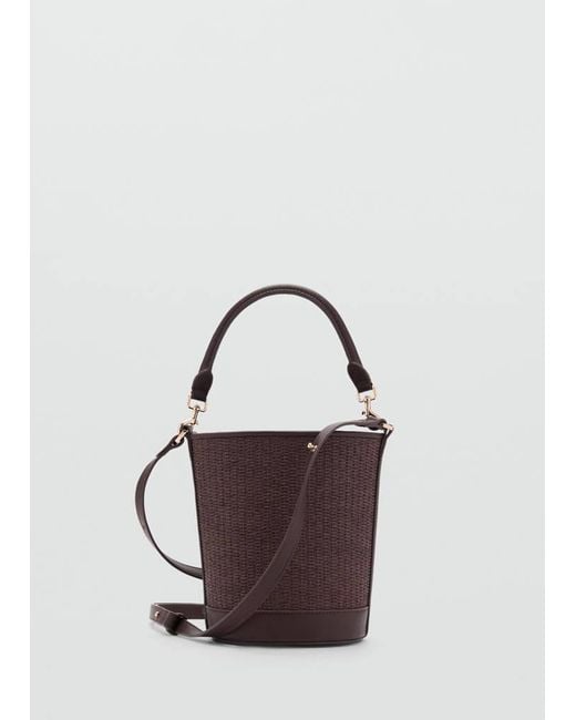 Mango White Small Raffia Bucket Bag
