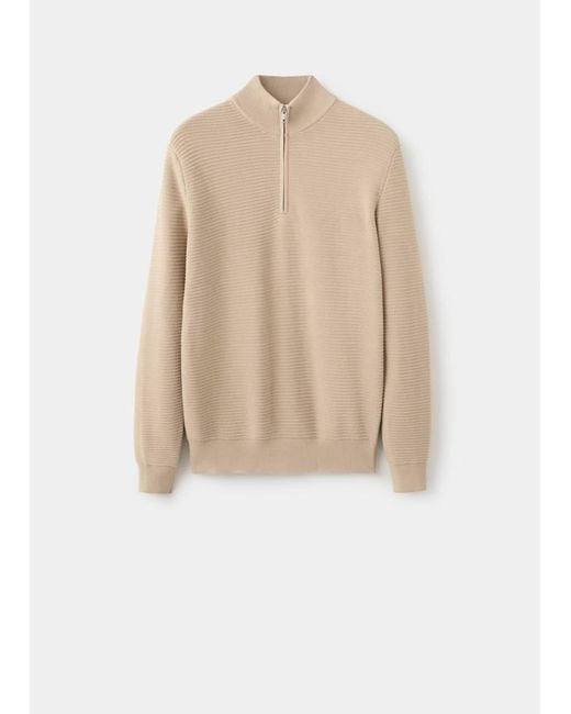 Mango Blue Cotton Sweater With Neck Zip for men