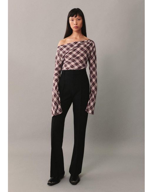 Mango Gray Asymmetric Checked Blouse