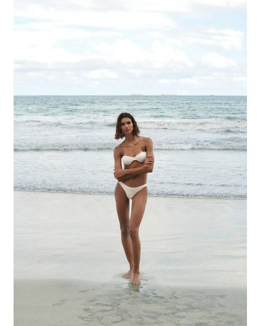 Mango Blue Textured Bandeau Bikini Top