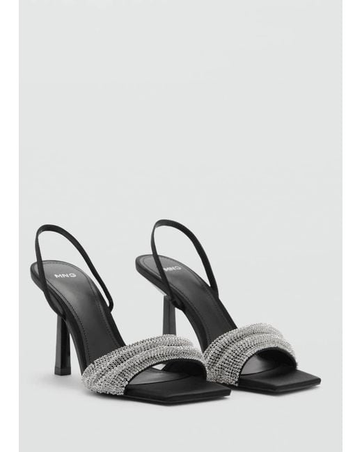 Mango Black Heeled Sandal With Strass Strap