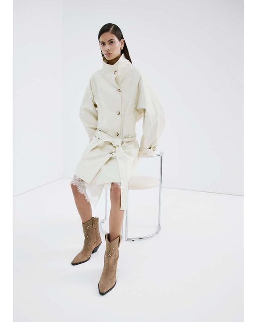 Mango White Studs Suede Ankle Boots
