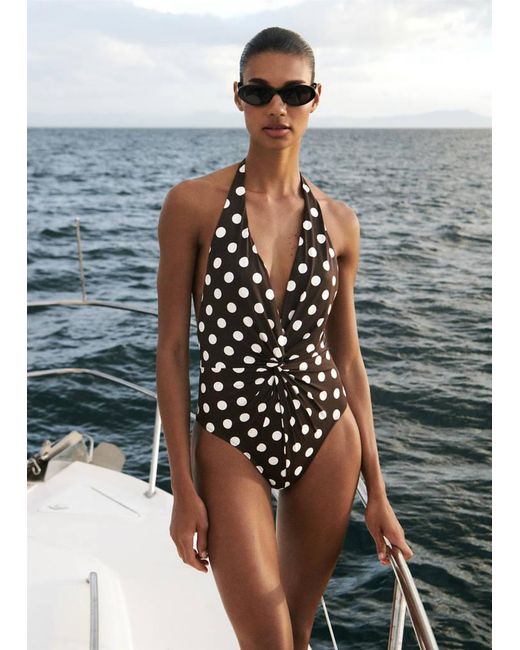 Mango Metallic Halter Polka Dot Swimsuit