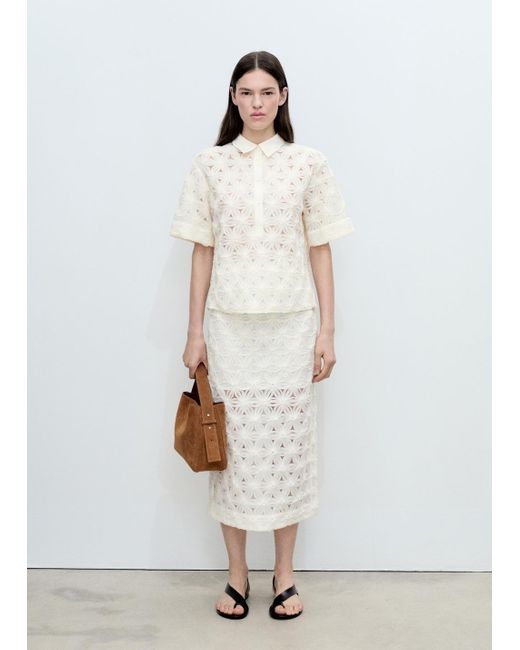 Mango White Openwork Textured Floral Skirt