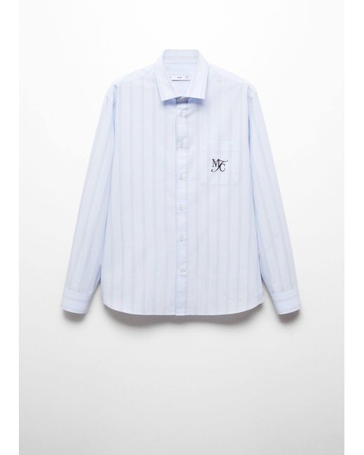 Mango White Classic-fit Cotton Striped Embroidered Shirt Sky for men
